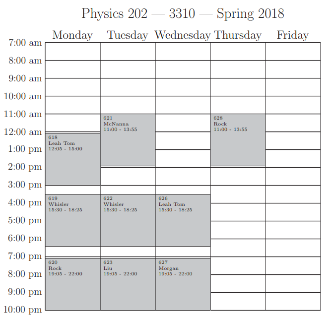 202 Spring 2018 Schedule - Instructional Lab Wiki